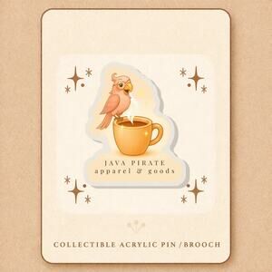 Java Pirate Apparel & Goods Signature Logo Pirate Parrot Coffee Brooch Pin